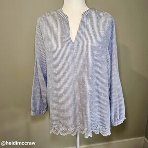 OLD NAVY LIGHT BLUE VERTICLE  STRIPED EYELET BLOUSE SIZE LARGE